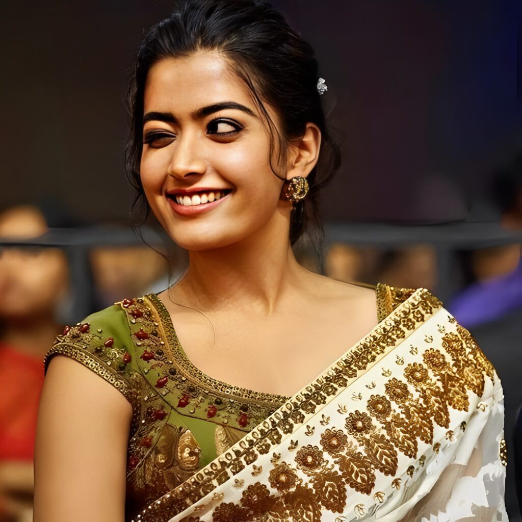 Rashmika Mandanna Green Saree Images