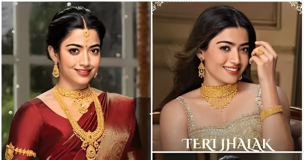 Rashmika Mandanna Red Saree And Golden Jewellery Photos