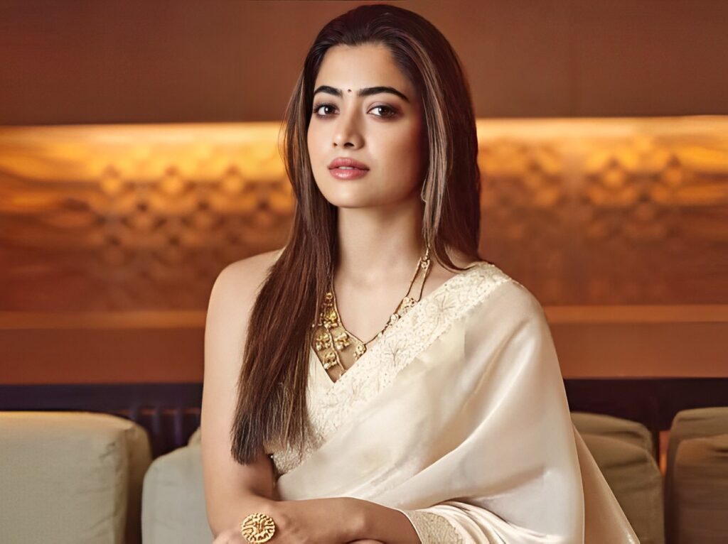 Rashmika off white Saree Photos HD