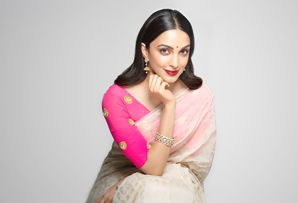 Kiara Advani in White Saree With Pink Blouse