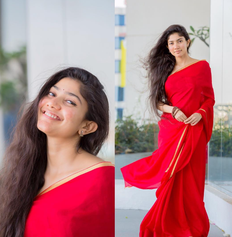 Sai Pallavi look very cute and beautiful in Red Saree