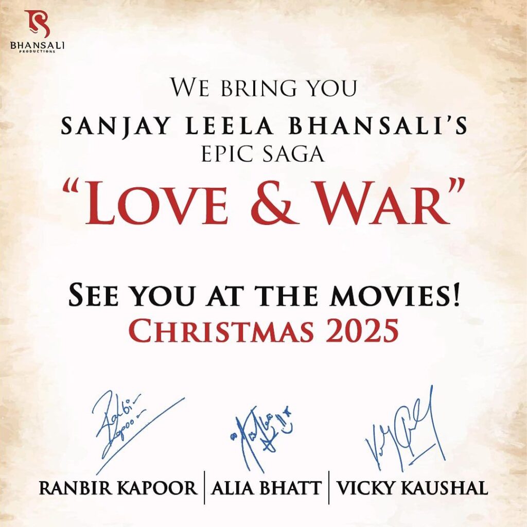 Alia Bhatt Share his official Instagram account Love and war Movie signing post