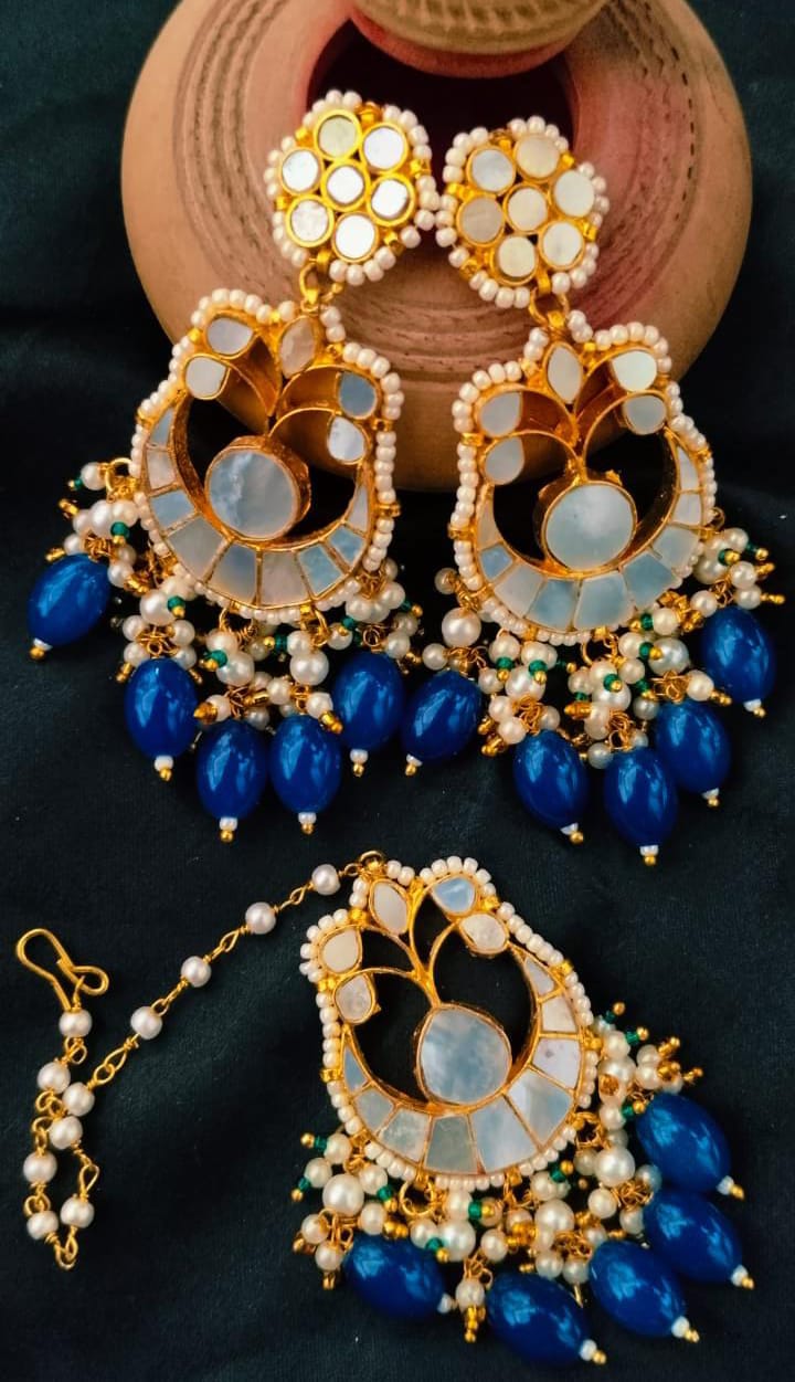 Blue pachi kundan earring matching for blue and black kurtis