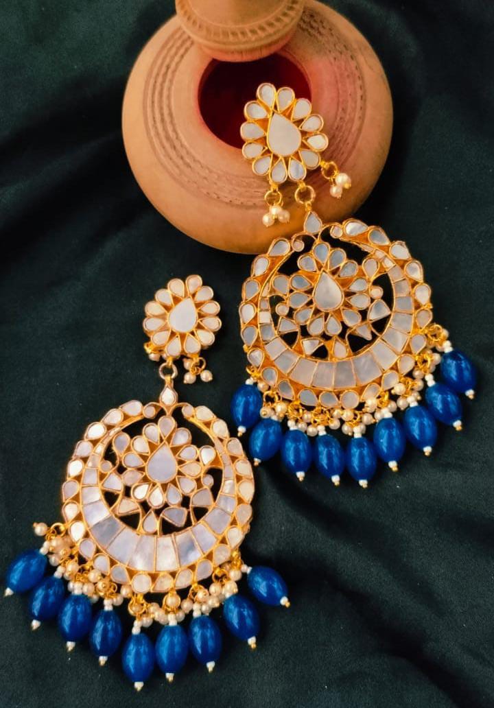 Blue pachi kundan earrings matching for blue and black kurtis