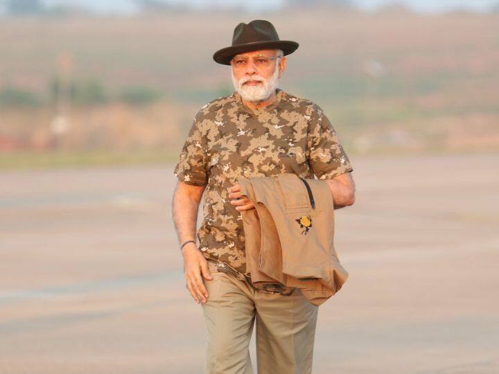 Mr. Narendra Modi looking handsome in hunting hat with white beard look