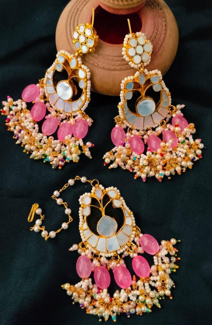Pink pachi kundan earring matching for pink kurtis