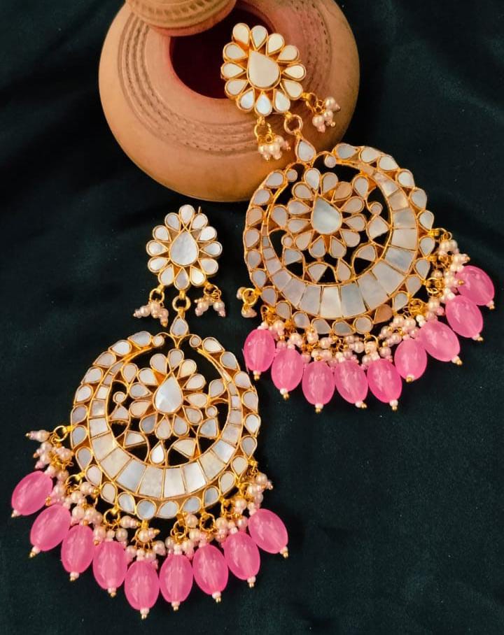 Pink pachi kundan earrings matching for pink kurtis