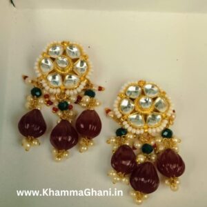 Kundan Earrings in Maroon Colour