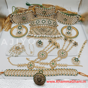bridal jewellery rajasthani set in green colour